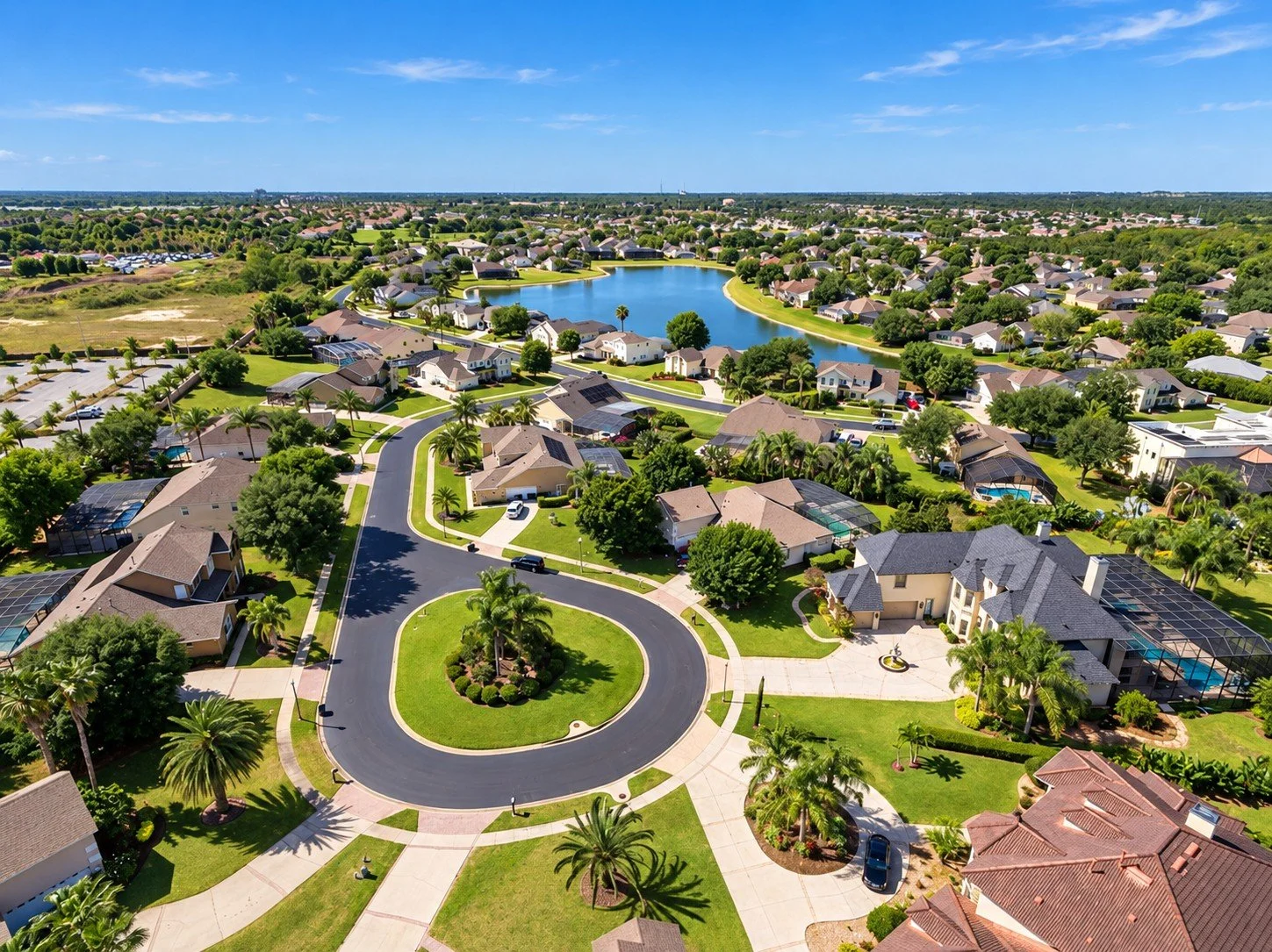 Aerial view of Formosa Gardens community with lake
